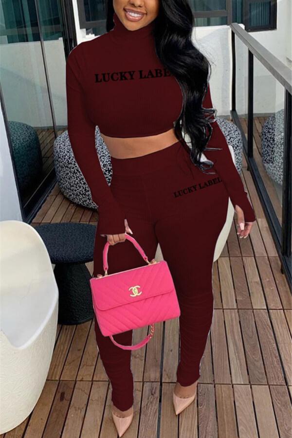 Fashion Casual Turtleneck Letter Embroidery Two Pieces