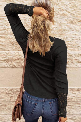 Fashion Lace Splicing Hollow Out Button Blouse