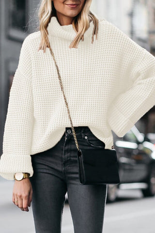 Casual Solid Color High Neck Loose Knit Sweater