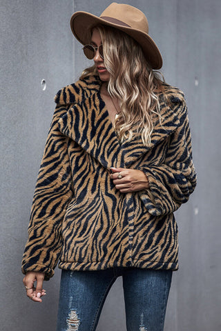 Fashion Tiger Stripe Pattern Lapel Coat