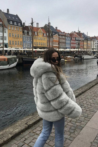 Fashion Solid Color Thickened Imitation Rabbit Fur Coat