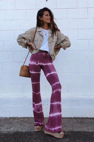 Fashion Casual Regular Print Loose Flared Trousers