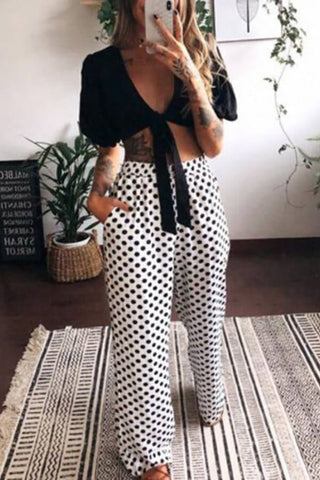 Fashion Casual Regular Print Loose Flared Trousers