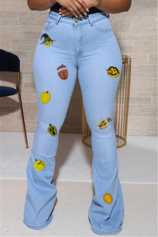 Fashion Lovely Halloween Regular Print Jeans