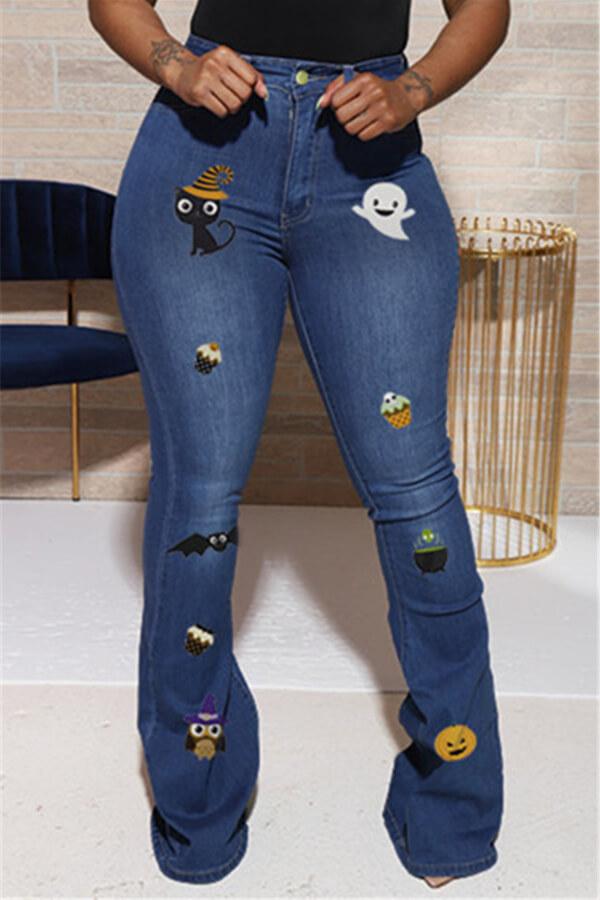 Fashion Casual Regular Halloween Print Patchwork Jeans
