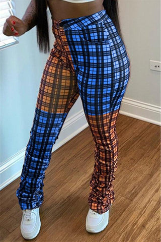 Fashion Casual Regular Plaid Print Patchwork Trousers