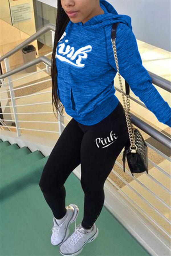 Casual Sportswear Hoodie Regular Letter Print Two Pieces