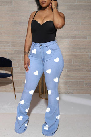 Fashion Casual Heart Print Flared Jeans