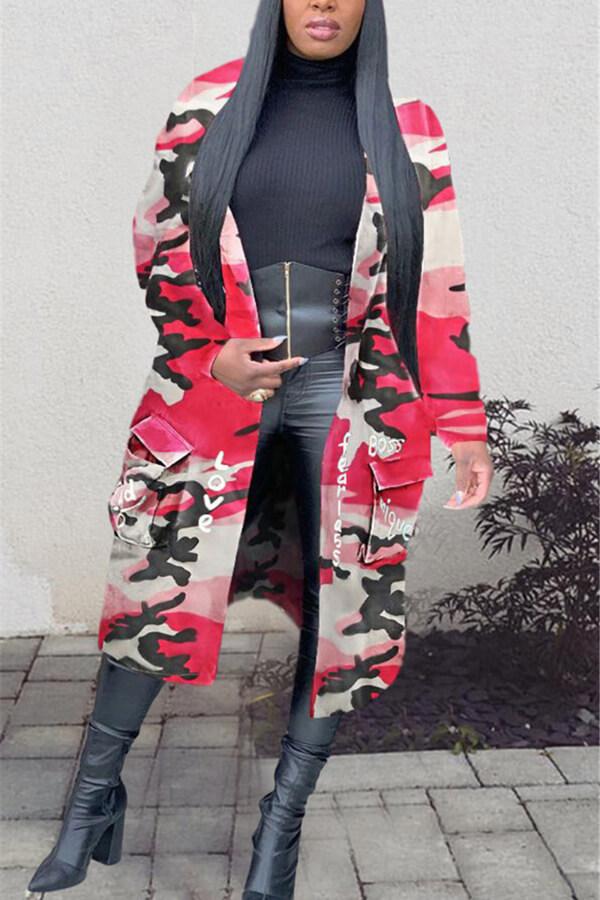 Fashion Casual  Letter Camouflage Print Coats