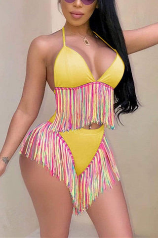 Sexy Colored Tassel Swimsuit Set