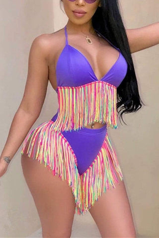 Sexy Colored Tassel Swimsuit Set