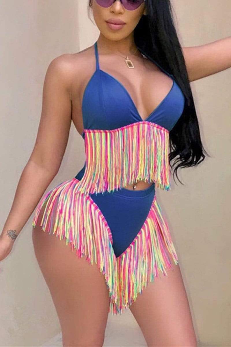 Sexy Colored Tassel Swimsuit Set