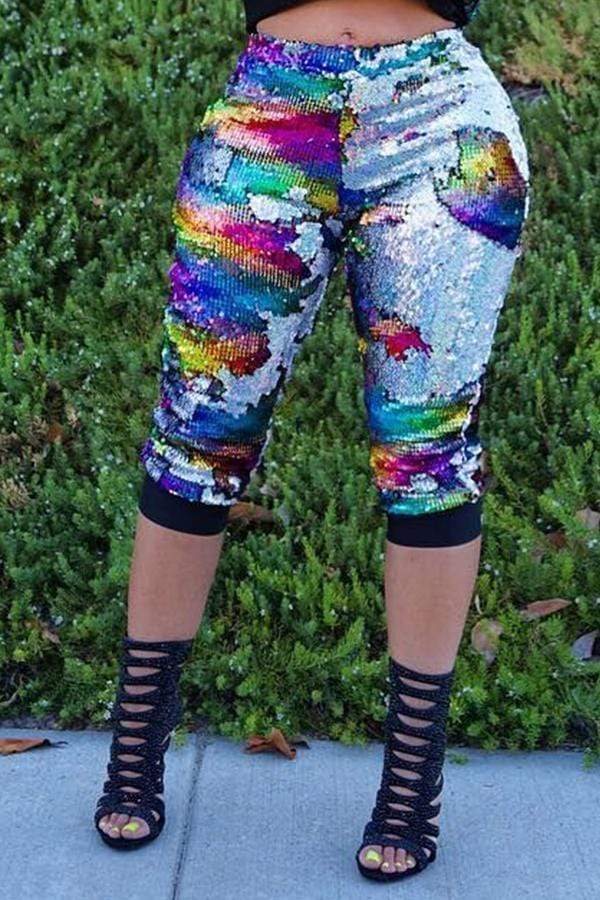 Casual Sequined Multicolor Pants