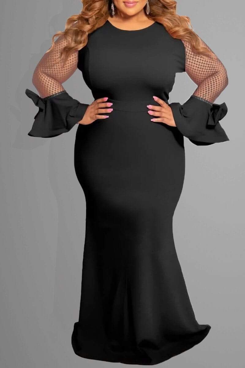Grid Stitching Solid Color Large Size Dress