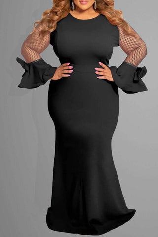 Grid Stitching Solid Color Large Size Dress