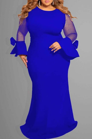Grid Stitching Solid Color Large Size Dress
