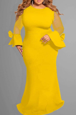 Grid Stitching Solid Color Large Size Dress