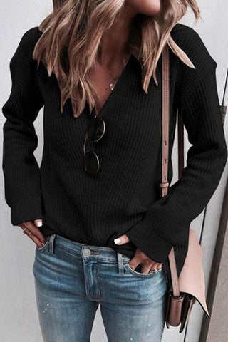 V-Neck Knit Pure Colour Top