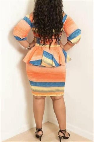 Half Sleeve Bowknot Colorful Stripe Dress