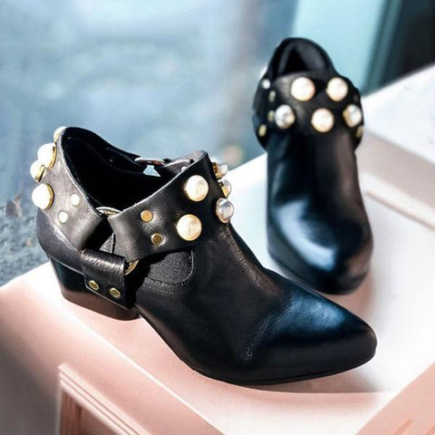 Pearl Pointed Toe Ankle Boties Slip-On Women Boots