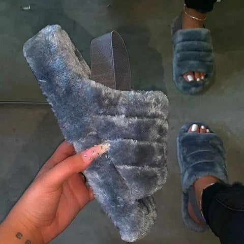 Fur Sling Back Slipper Sandals