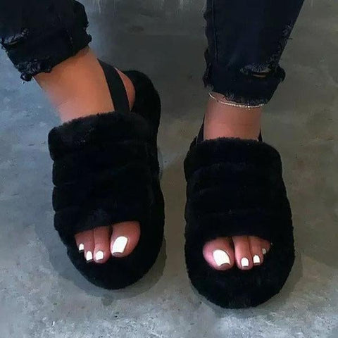 Fur Sling Back Slipper Sandals