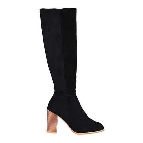 Winter Women Boots Solid Square Knee-High With Heels Ladies Boots