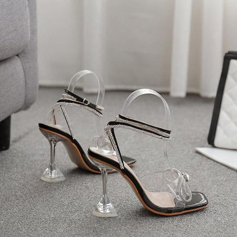 Women Big Bow Fine Diamond Sparkling High-Heel Sandals