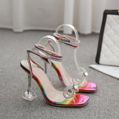 Women Big Bow Fine Diamond Sparkling High-Heel Sandals