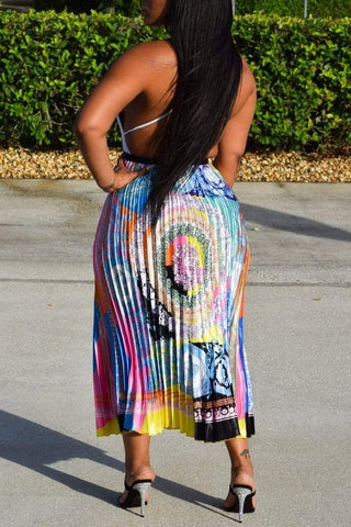 Casual Printed Colorful Pleated Skirt
