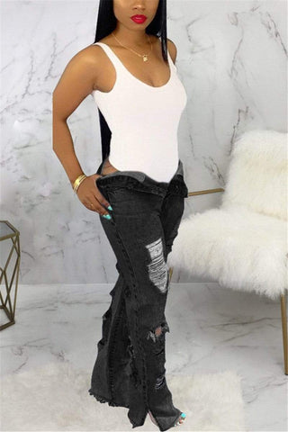 Fashion Front And Rear Shredded Jeans