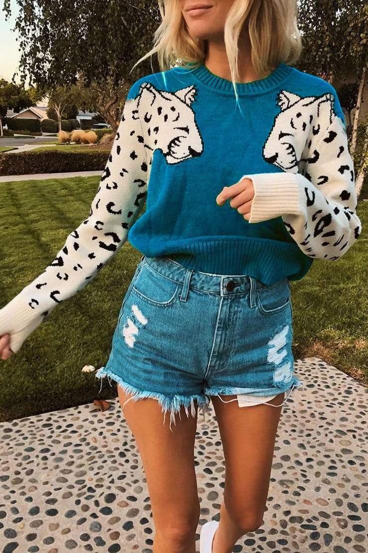 Casual Leopard Print Elastic Sweater