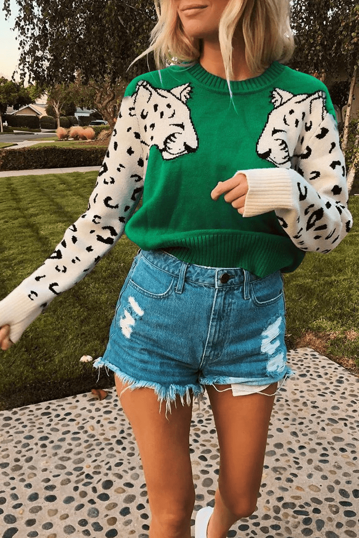 Casual Leopard Print Elastic Sweater