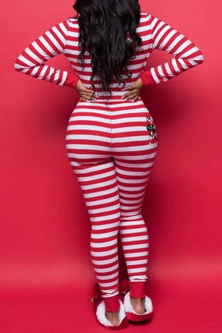 Casual Christmas Theme Stripe Jumpsuit