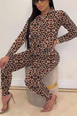 Casual Zipper Camouflage Print Two Piece