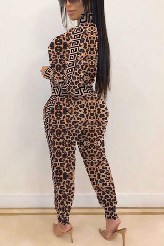 Casual Zipper Camouflage Print Two Piece