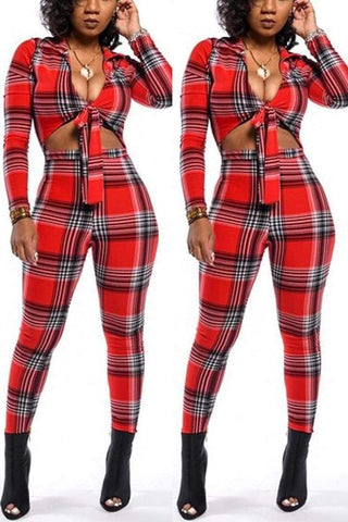 Fashion Sexy Plaid Print Jumpsuit