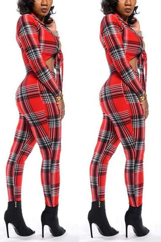 Fashion Sexy Plaid Print Jumpsuit