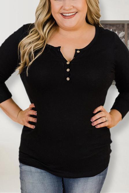 Casual Plus Size Round Neck Knit T-Shirt