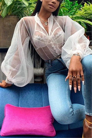 Lantern Sleeve Chiffon Shirt