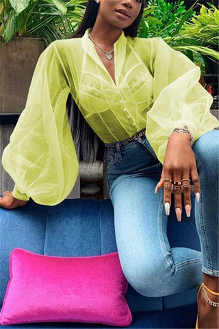 Lantern Sleeve Chiffon Shirt
