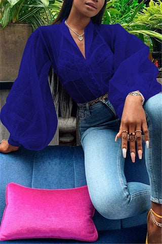 Lantern Sleeve Chiffon Shirt