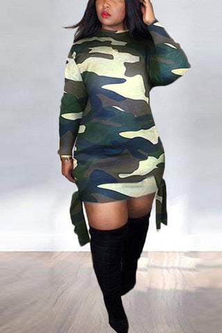 Casual Hem Strap  Camouflage Dress