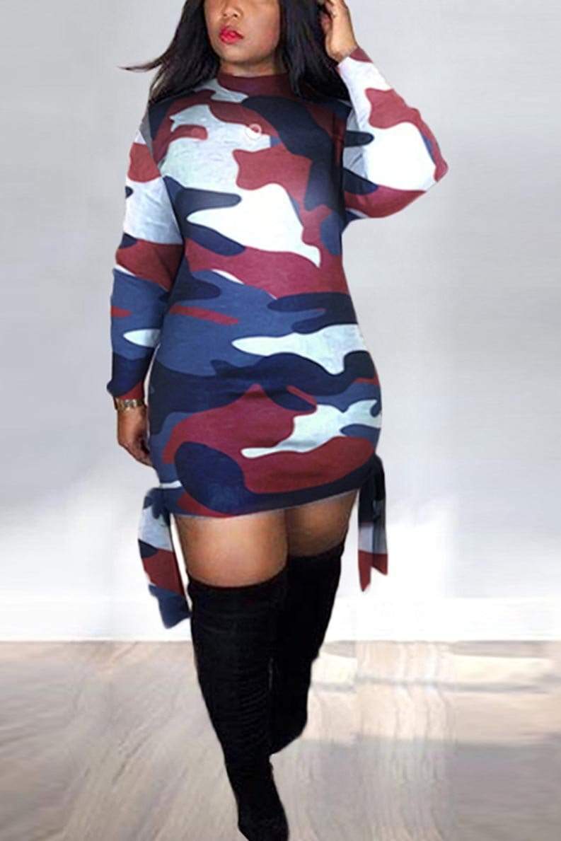 Casual Hem Strap  Camouflage Dress