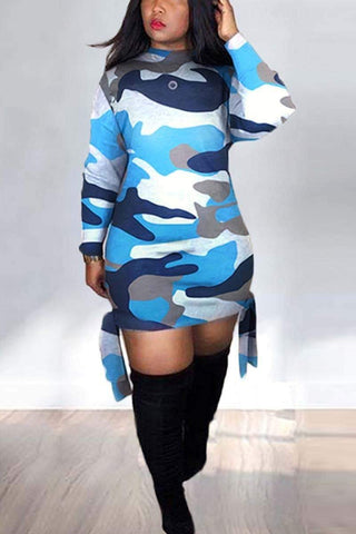 Casual Hem Strap  Camouflage Dress