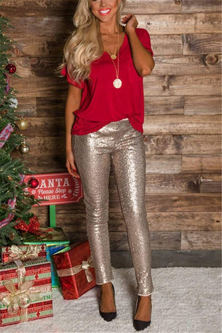 Fashion Slim Sequins With Lining Trousers(�ships within 24 hours)