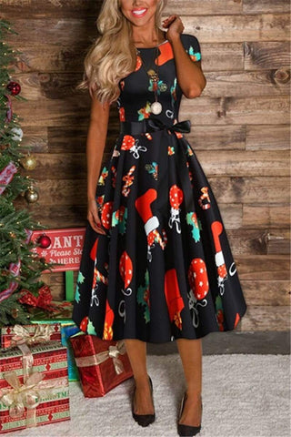 Christmas Sock Print Swing Dress