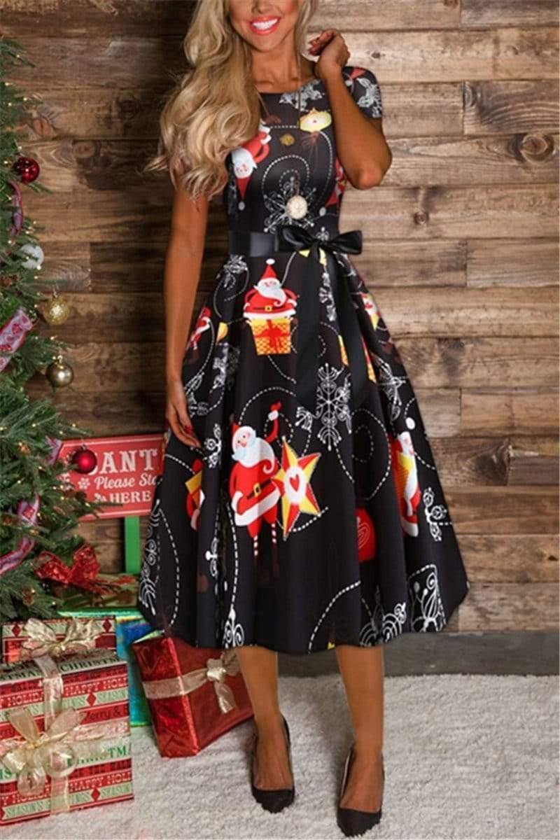 Christmas Sock Print Swing Dress