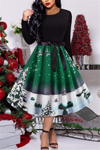 Christmas Retro Print Party Swing Dress