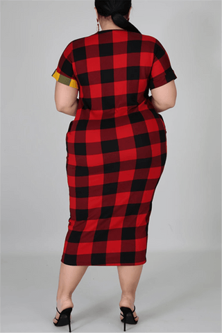 Fashion Plus Size Plaid Print Dress